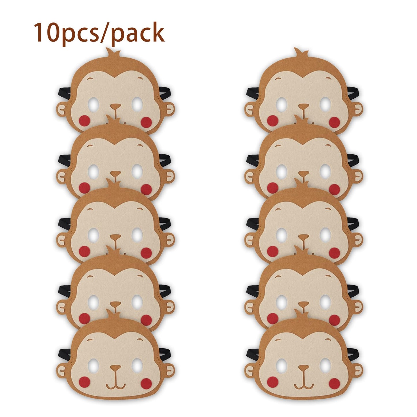 Jtnohx Felt Animal Masks, 10 Pcs Halloween Mask, Animal Costume For Birthday Party Supplies (Monkey Mask)