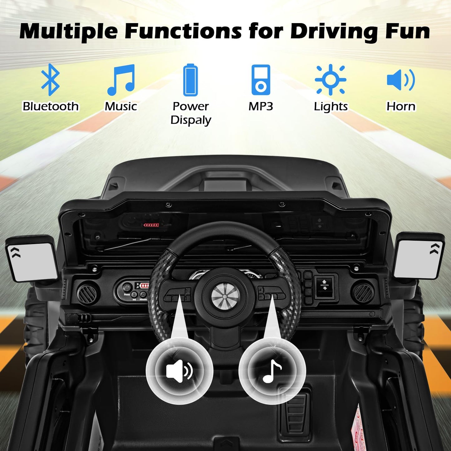Olakids Ride On Truck, 12V Battery Powered Electric Vehicle For Kids With Remote Control, Bluetooth, Power Display, Led Lights, Music Player, Ride On Toy For 3+ Boys Girls (Black)