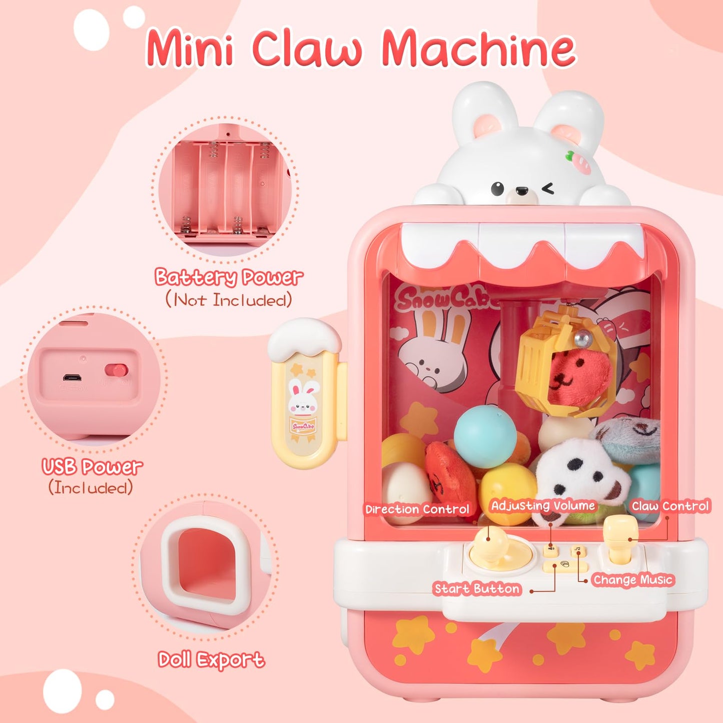 Laoyebaohao Bunny Claw Machine For Kids Toys For Girls Mini Vending Machine Toys With Mini Plush Toys Adjustable Sounds And Music Party Birthday Toys Girls Toys Gifts For Girls