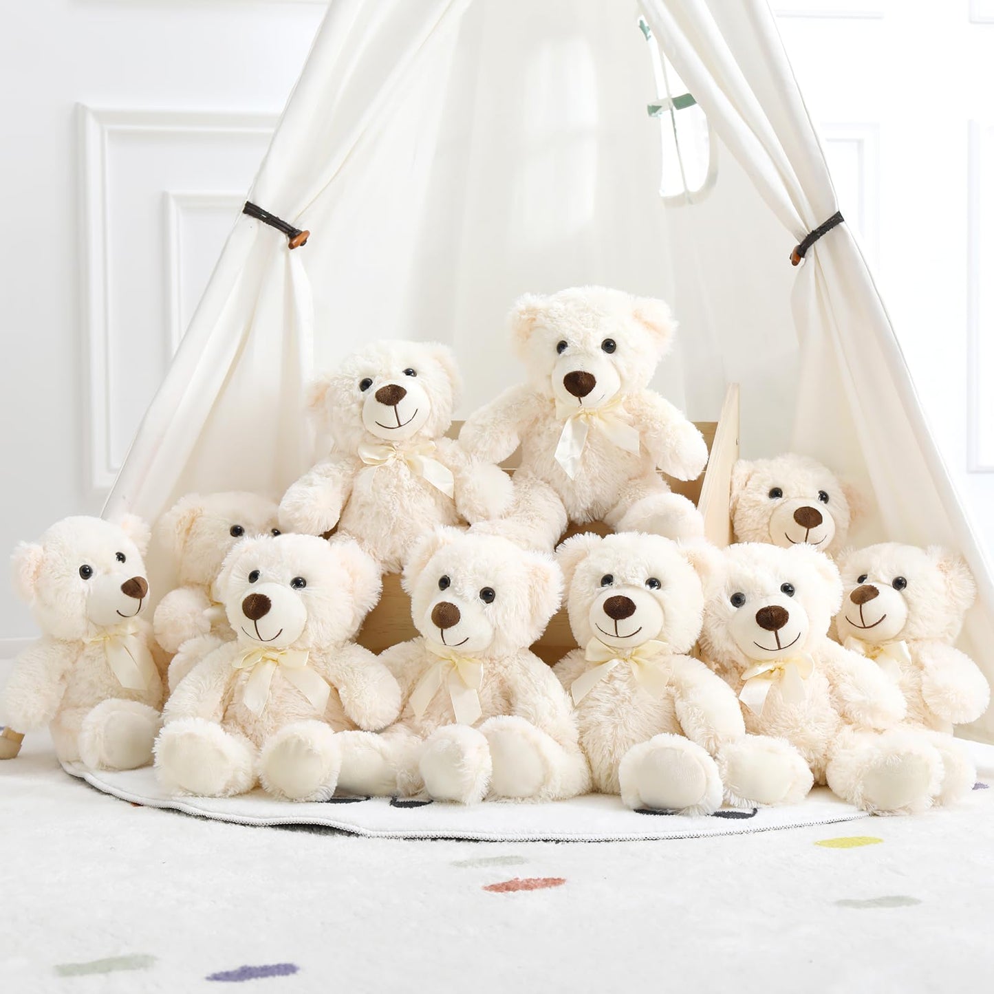 Morismos 10 Packs Bulk Teddy Bear Baby Shower, Small White Teddy Bears Stuffed Animals In Bulk, 14' Stuffed Bears Plush For Kids