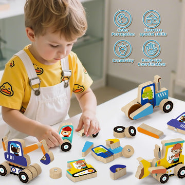 Lehoo Castle Montessori Toys for 3 Year Old Take Apart Construction Truck STEM Toy for 3-4 3-5 4-5 Year Old Boys Snap Together Wooden Educational Learning Building Toys Gift for Toddlers