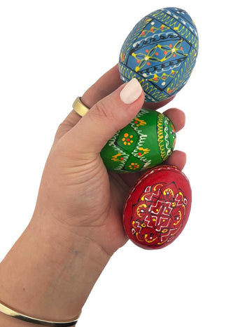 Religious Gifts Set Of 5 Wooden Hand Painted Ukrainian Easter Eggs Pysanky 2 5/8 Inch