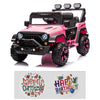 Modern-Depo 12V Kids Ride On Car Truck With Diy Stickers, Manual/Remote Control Electric Car With Led Lights, 2 Motors, 2 Speeds Adjustable, Openable Doors, Spring Suspension, Music Player, Pink