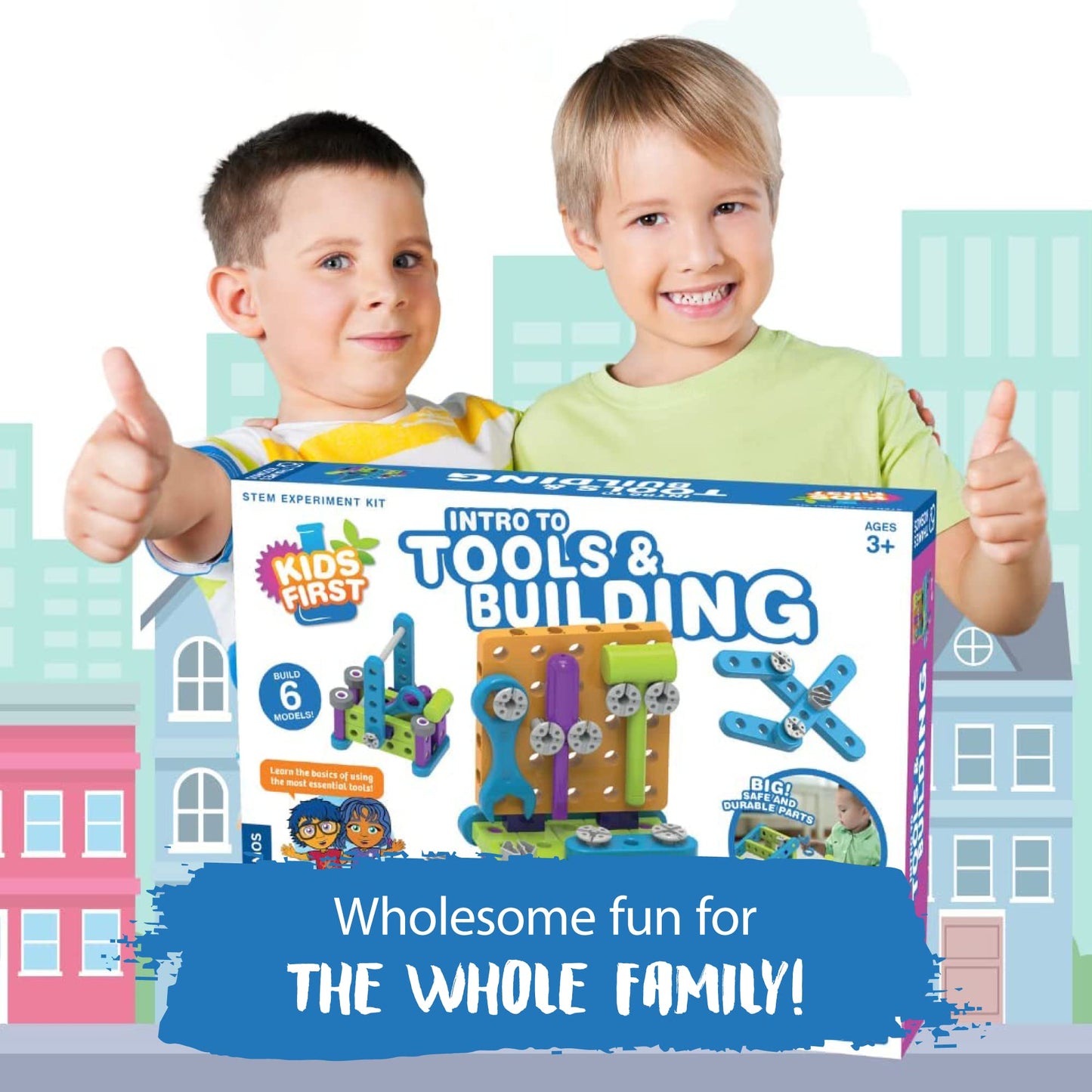 Thames & Kosmos Kids First: Intro To Tools & Building Stem Experiment Kit For Ages 3+ | Build 6 Models, Learn Basic Mechanical Engineering Principles | Make Your Own Workbench With Durable Parts