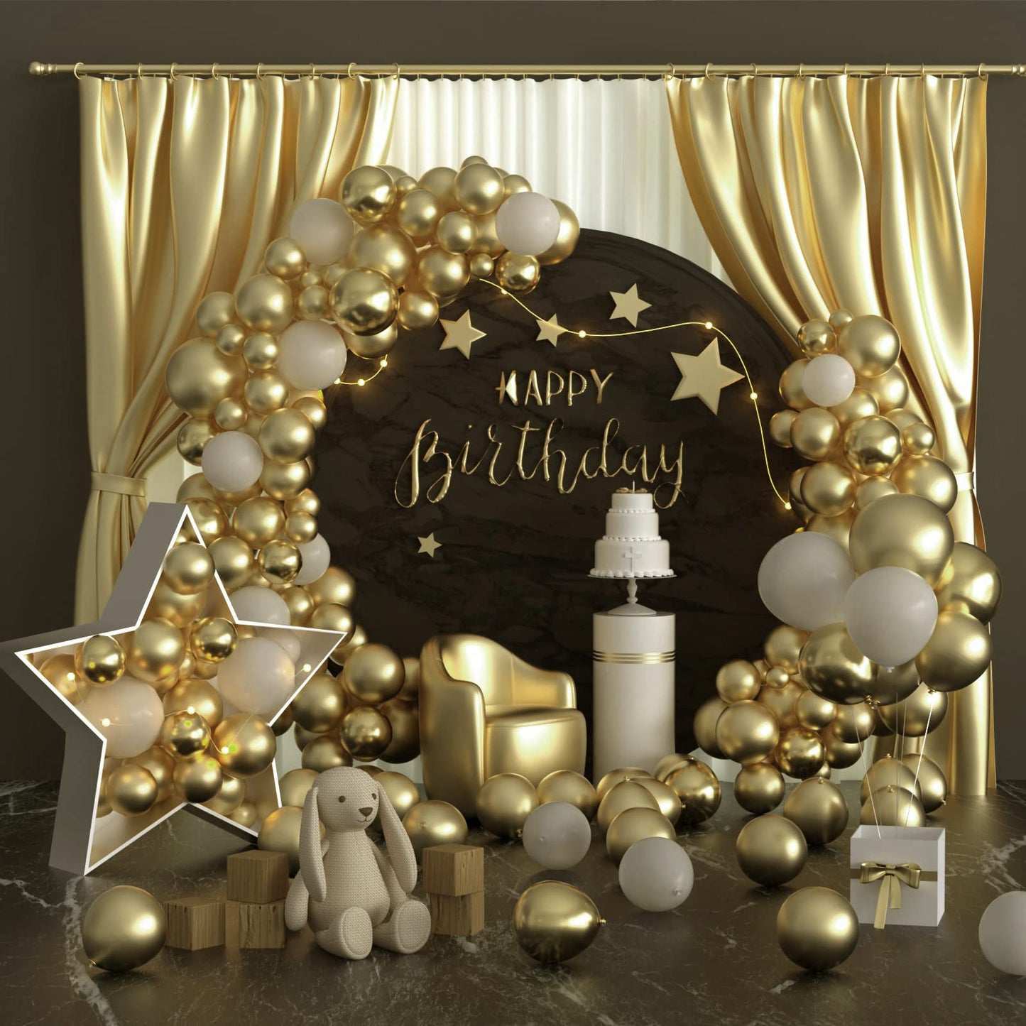 Tuparka 102 Pcs Metallic Gold Balloons Garland Arch Kit Different Sizes Gold Balloons 5 10 12 18 Inch Balloons With Garland Strip For Birthday Wedding Graduation Festival Party Decorations