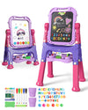 Lehoo Castle Easel for Kids, 4 in 1 Double Sided Kids Art Easel with Magnetic White Board & Chalk Board, Adjustable Standing Tod