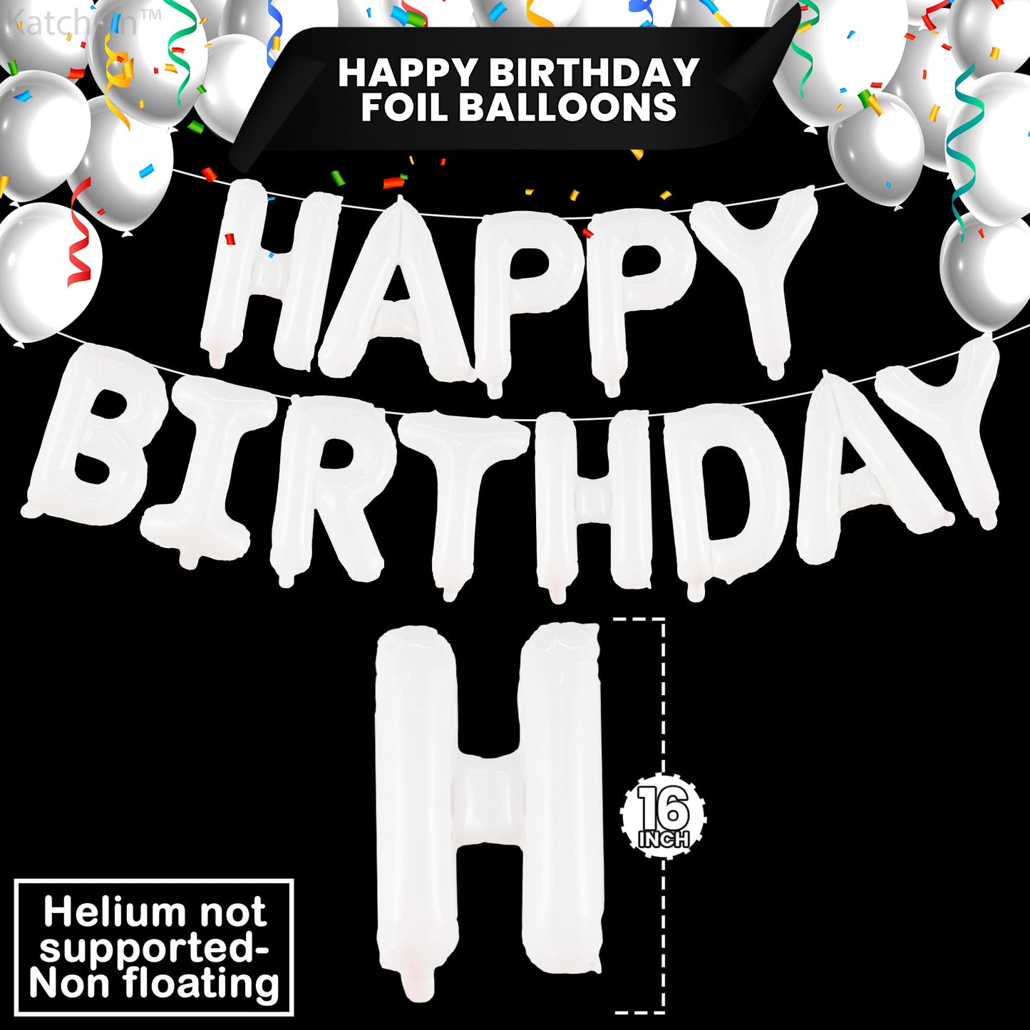 Katchon, White Happy Birthday Balloons Letters - 16 Inch | Happy Birthday Balloon White | White Happy Birthday Banner, White Birthday Decorations | Happy Birthday White Balloons For White Party Dècor
