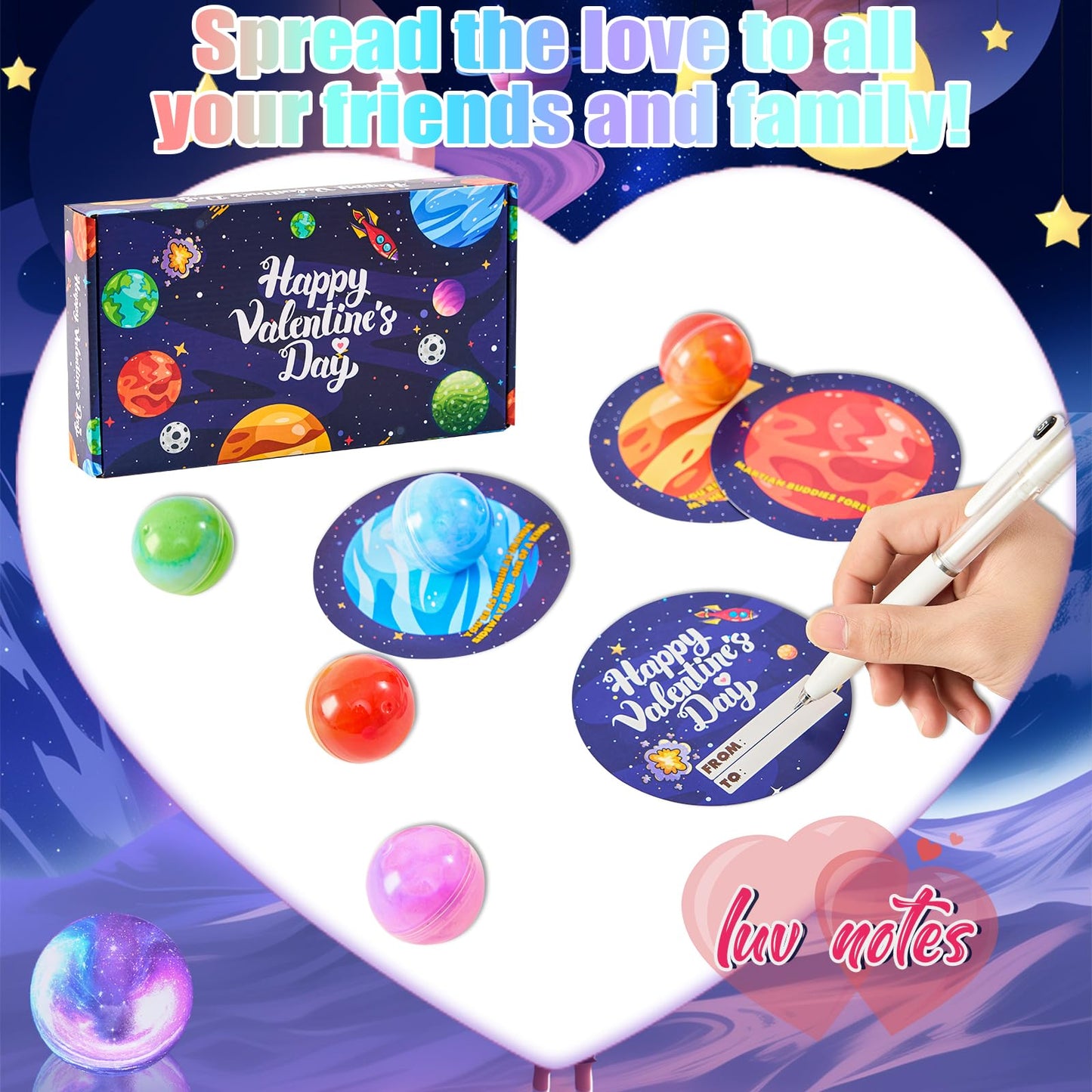 Valentines Day Gifts For Kids, Valentines Day Cards For Kids, 28 Valentines Galaxy Slime Card Bulk, Valentine Exchange Cards For