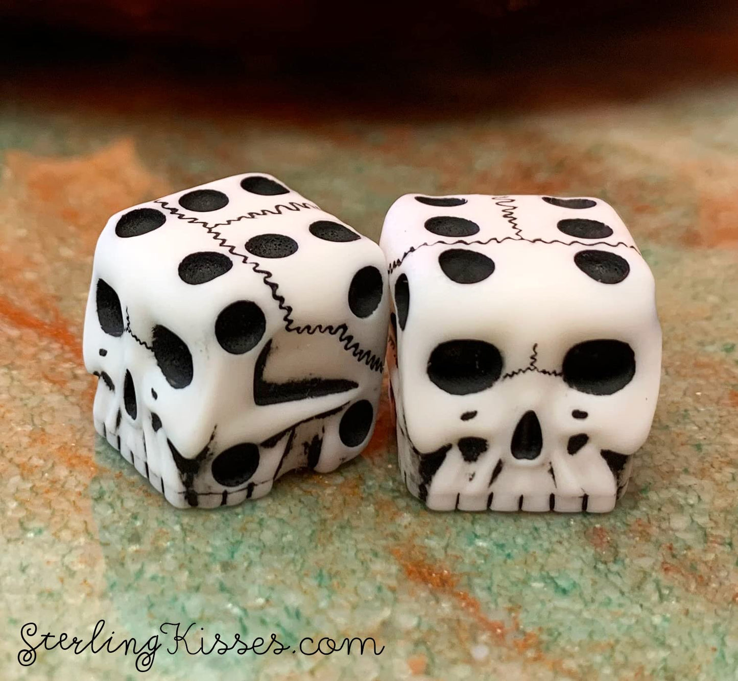Sterling Kisses Skull Dice - Pair of Skull Shaped 6 Sided Dice