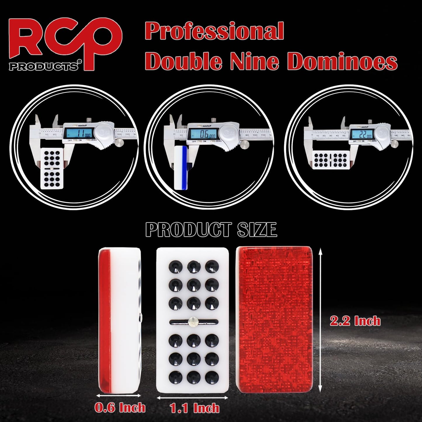 Rcp Products Double Nine Dominoes Professional, High Gloss Dominoes Set In Wood Box, Set Of 55 Tiles Color Red
