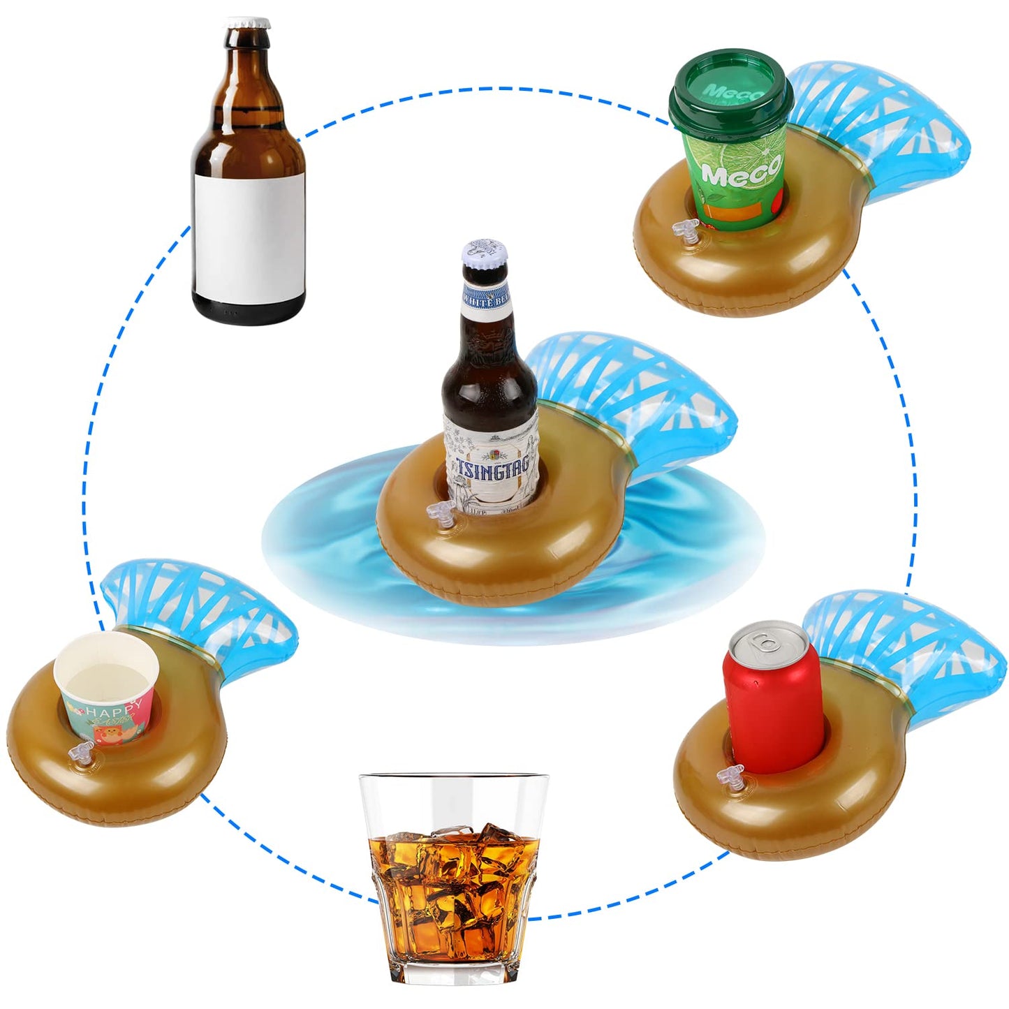 6 Pack Ring Inflatable Drink Holder, Liyde Drink Floaties Floating Drink Holder For Swimming Pool Drink Holder For Pool Party Bachelorette Party Float Decorations Pool Accessories For Adults