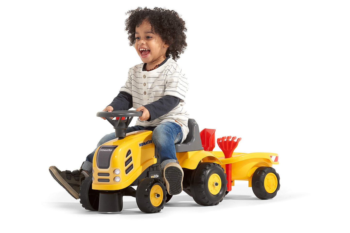 Falk Komatsu Tractor With Trailer, Rake And Shovel, 2 Sets Of Stickers, Push Ride-On Toy For Toddlers +1 Year Fa286C