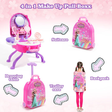 4 In 1 Girls Vanity Set - 40 Pcs Toddler Vanity With Fashion Accessories, Pretend Makeup For Toddlers 3-5, Play Makeup For Girls