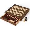 enhanced Natural Walnut 13 x 13 Magnetic Wooden Chess Set with 1 Built-in Storage Drawers - 2 Bonus Extra Queens - 24 Checkers Pieces - Staunton Chess Pieces Board Games Chess Sets