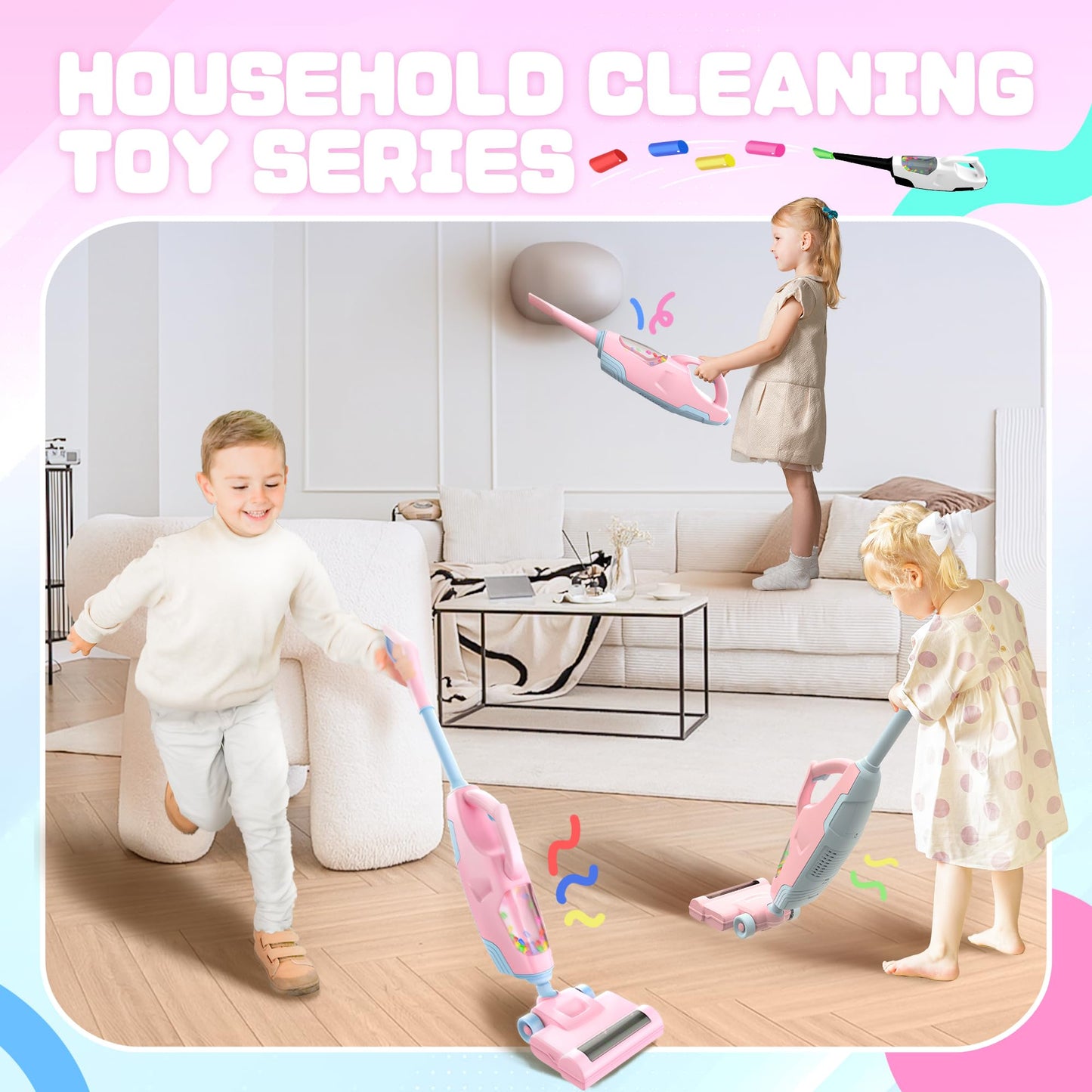 Toy Choi's 2-in-1 Kids Vacuum That Really Works - Toy Vacuum for Toddlers with Sound Effects, Pretend Play Kids Vacuum Cleaner,