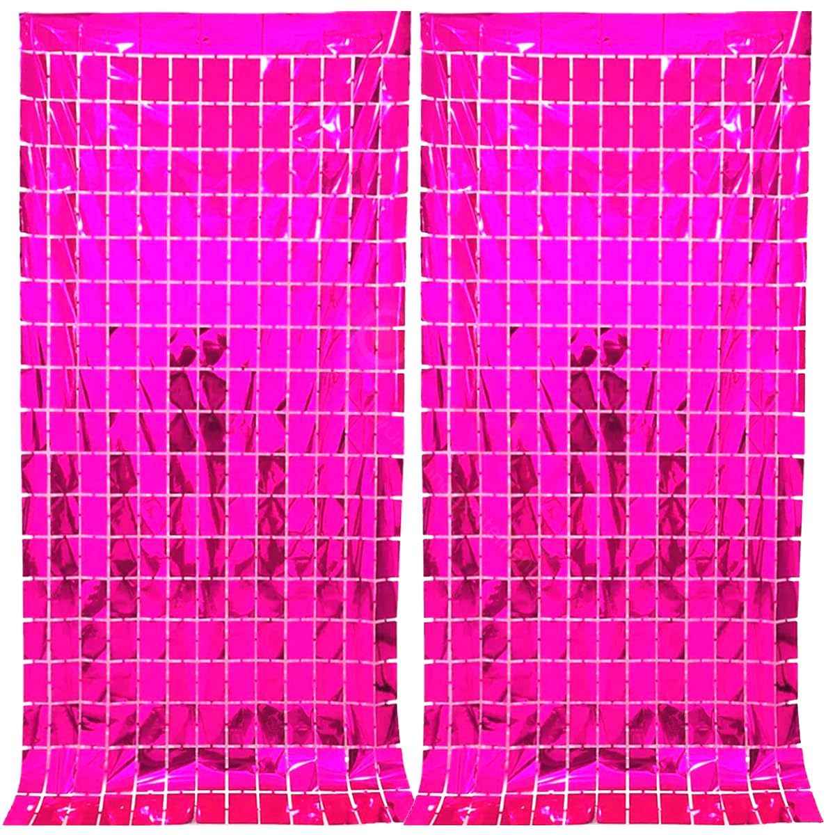Propsicle 2 Pcs 3Ftx6Ft Pink Foil Fringe Square Curtains Happy Birthday Party, Anniversary, Bachelorette, Baby Shower, Bridal Sh