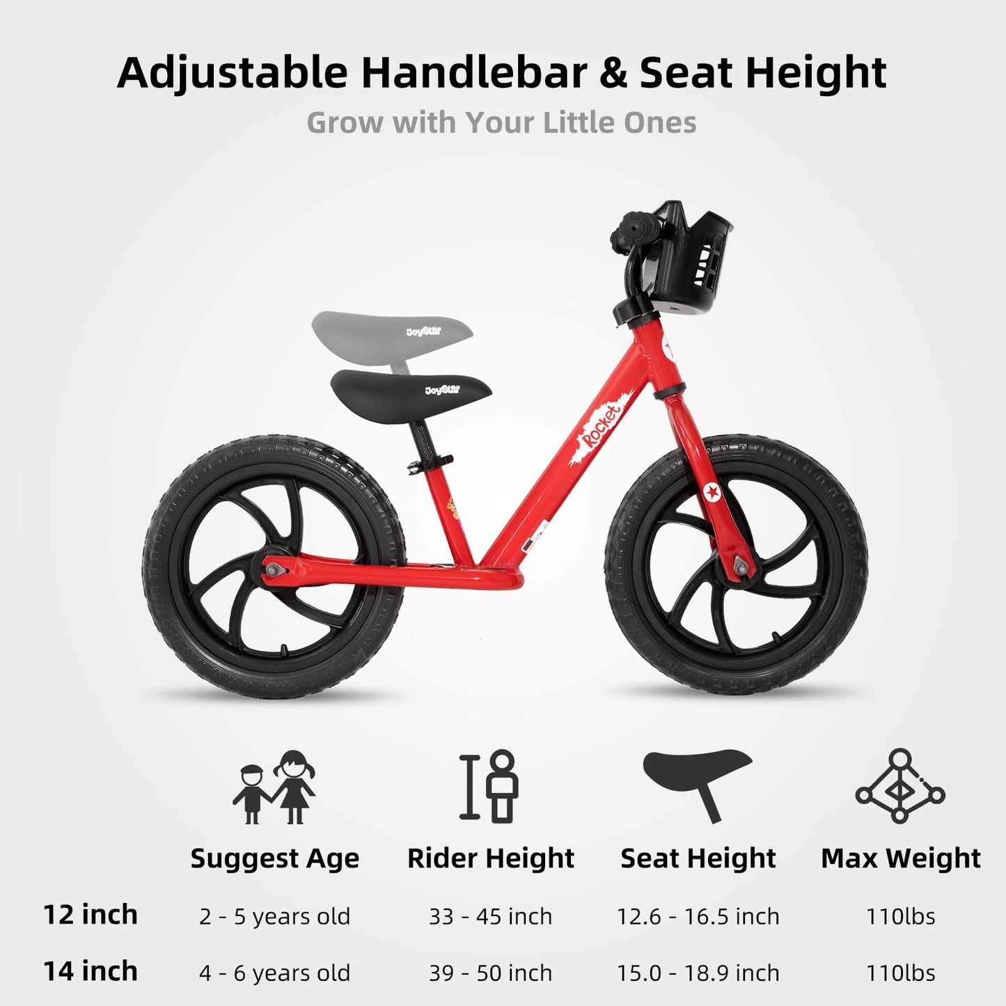 Joystar 14 Inch Balance Bike For Boys Girls 18Months-5 Years Old Push Bicycle Toddler Balance Bike 14' Gift Bike For Boys Girls Red
