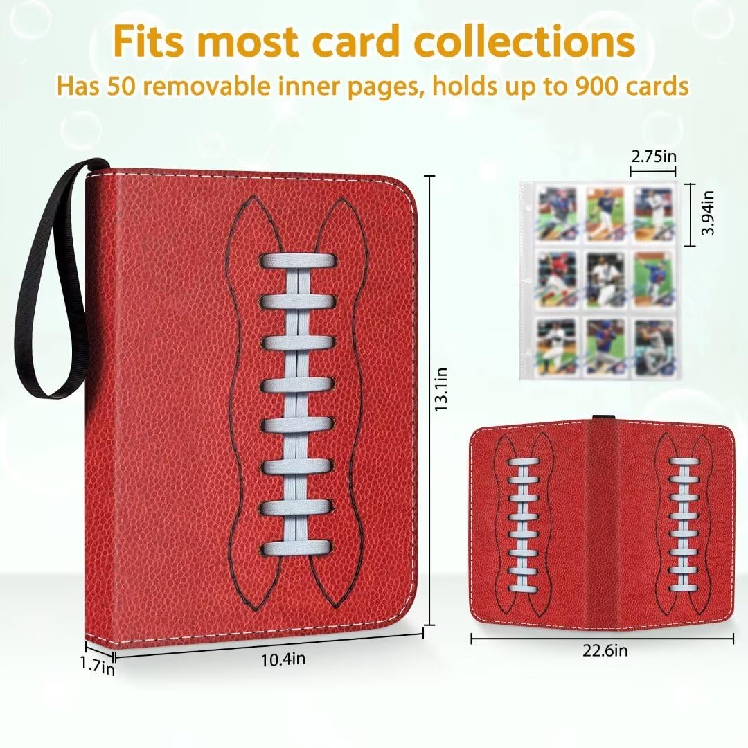 Bebomne Basketball Card Binder Holder 900 Pockets with 50 Removable Sleeves Portable Sports Trading Cards Binder Album Collector Organizer Protectors with Zipper Waterproof