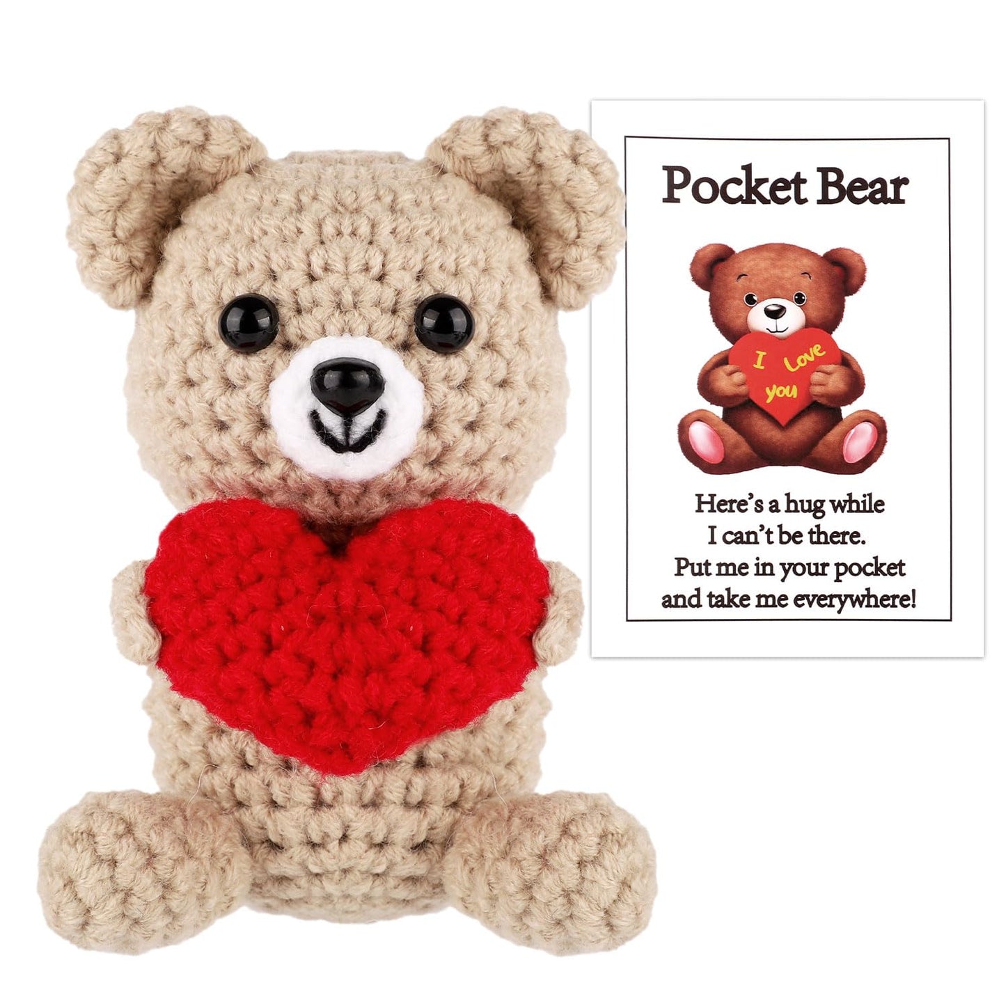 Positive Bear, Pocket Hug Bear With Love Heart Bear Crochet Doll Valentine Bear Emotional Support Animals Knitted Bear Toy For C