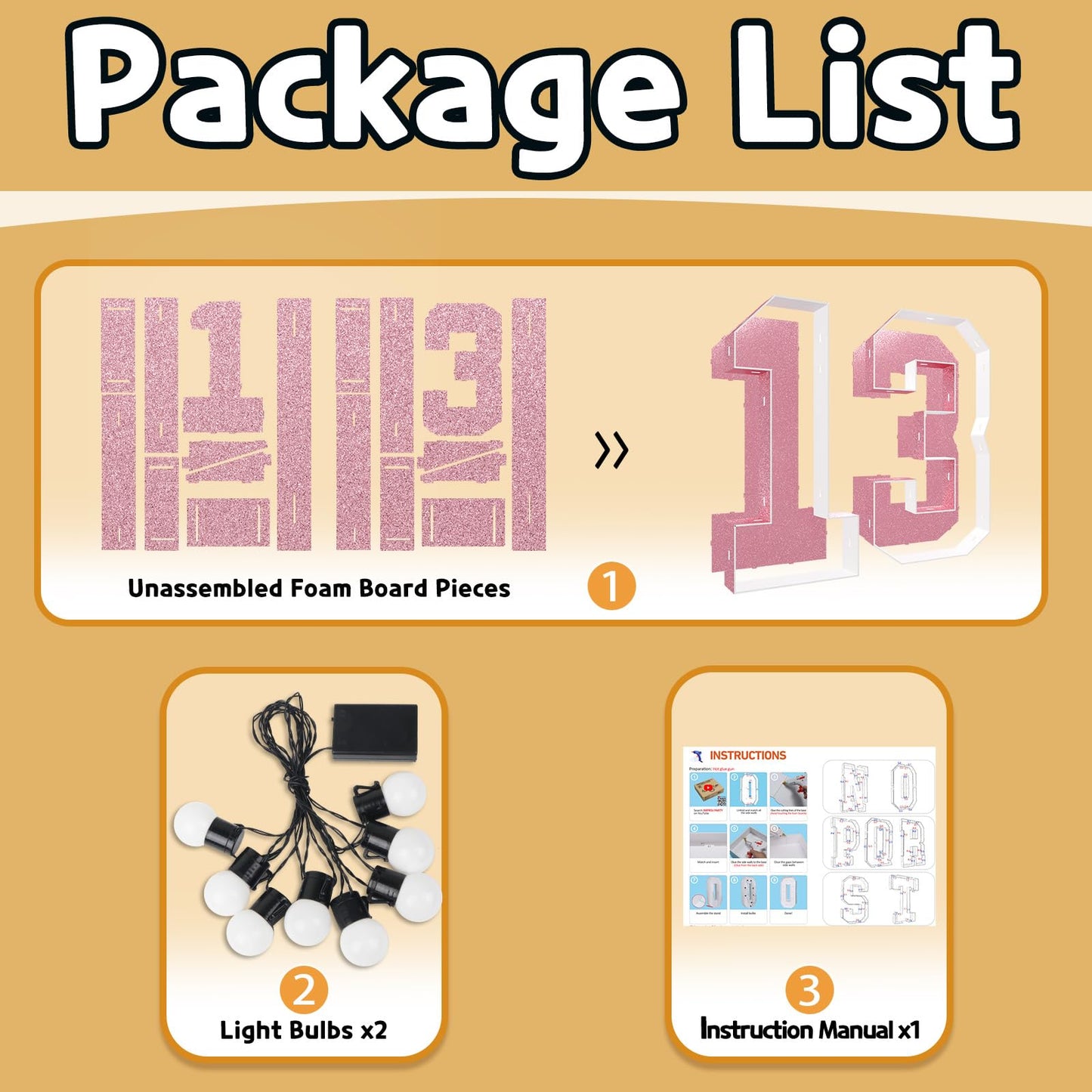 Imprsv 3Ft Rose-Gold 13Th-Birthday Decorations Numbers: 13Th Birthday Party Anniversary Decorations Large Light Up Numbers 13 Fo
