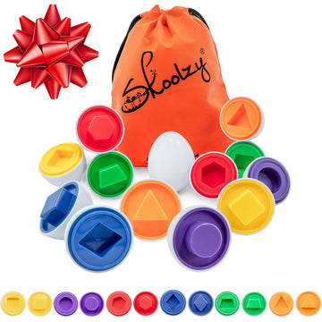 Skoolzy Shapes Matching Egg Toy 6 pc Set, Easter Egg Basket Toys for Toddlers, Montessori Sensory Bin Toy for Preschool Kids & B