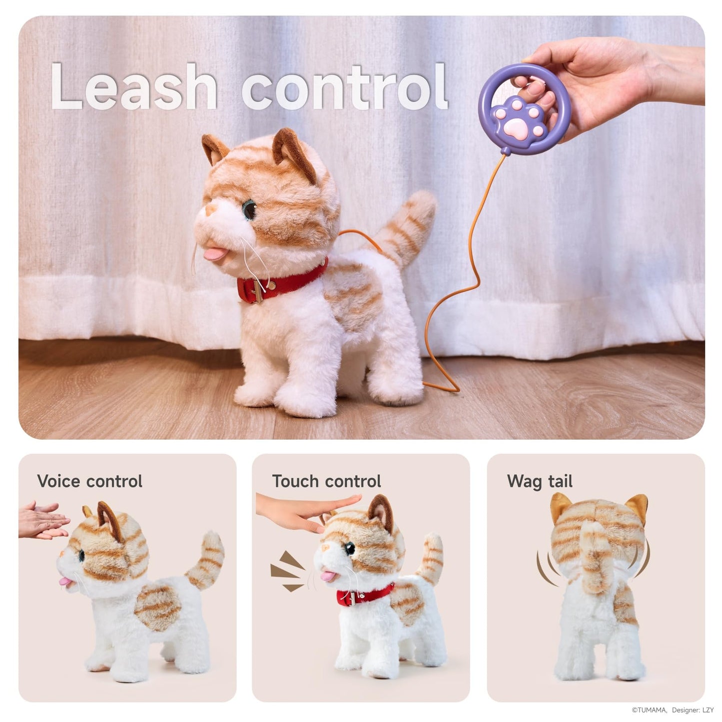 Or Or Tu Walking Talking Toy Cat With Remote Control Leash, Plush Pet Electronic Interactive Toys For Kids, Wag Tail, Singing, Pretend Dress Up Realistic Stuffed Cat Age 3 4 5+ Years Old Best Gift