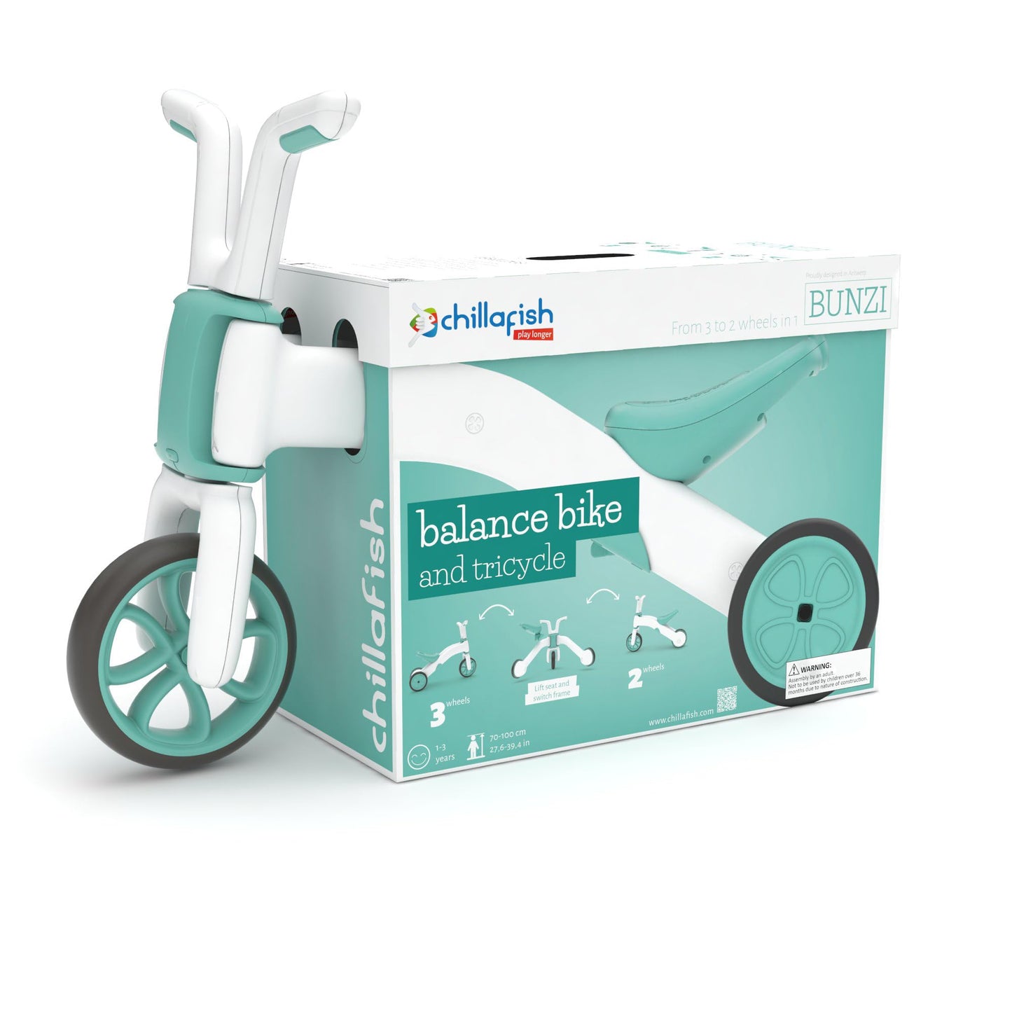 Chillafish Bunzi Gradual Balance Bike And Tricycle, 2-In-1 Ride On Toy For 1-3 Years Old, Silent Non-Marking Wheels, Mint, Large