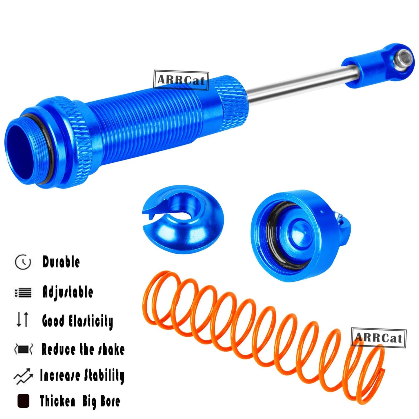 4Pcs Big Bore Front Rear Aluminum Shocks For Big Rock 3S, Typhon 4X4 Rc Truck - Navyblue