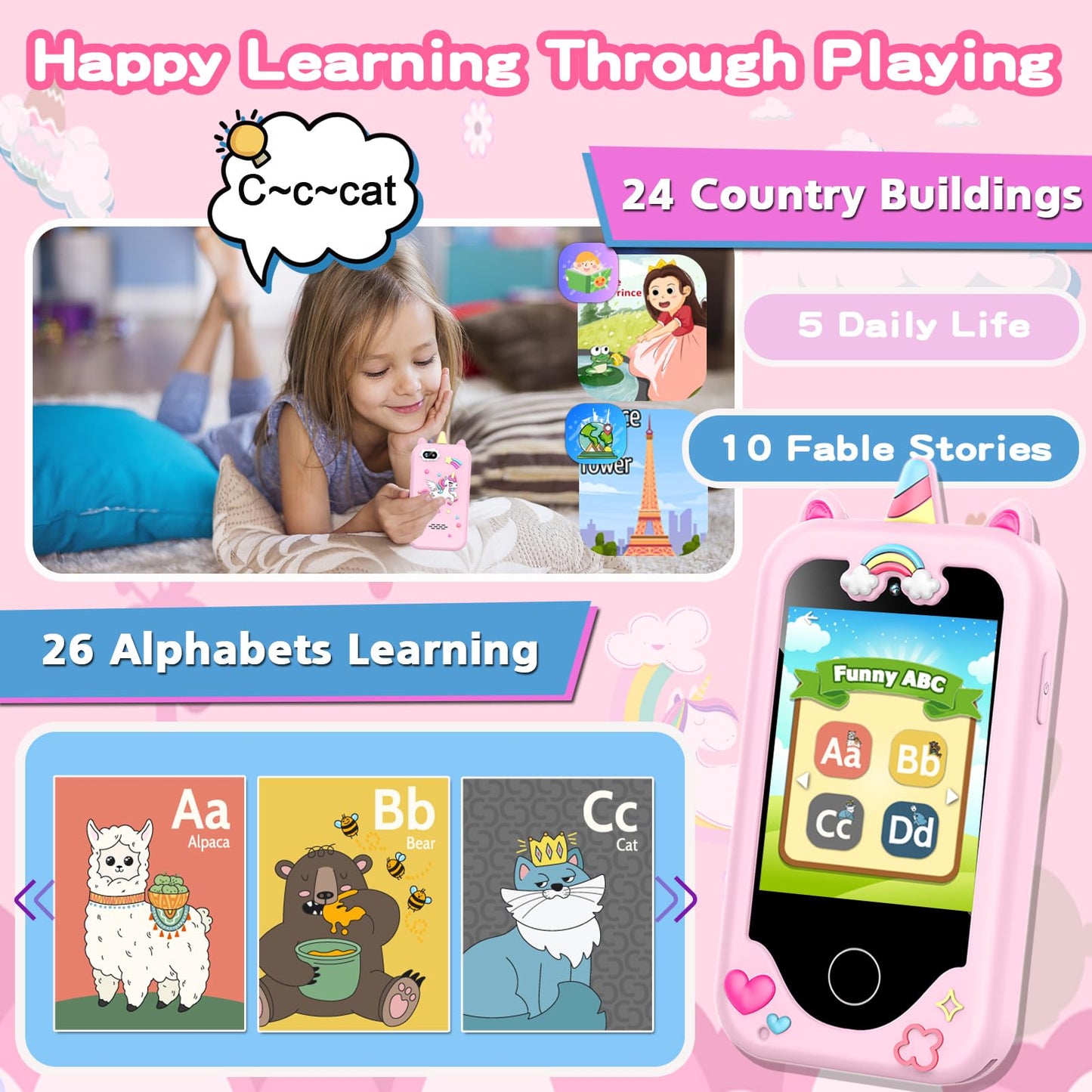 Kids Smart Phone for Girls Toys, Gifts for 3-10 Year Old Girl Boy Christmas Birthday Kids Toys, 2.8'' Touchscreen Toddler Learni