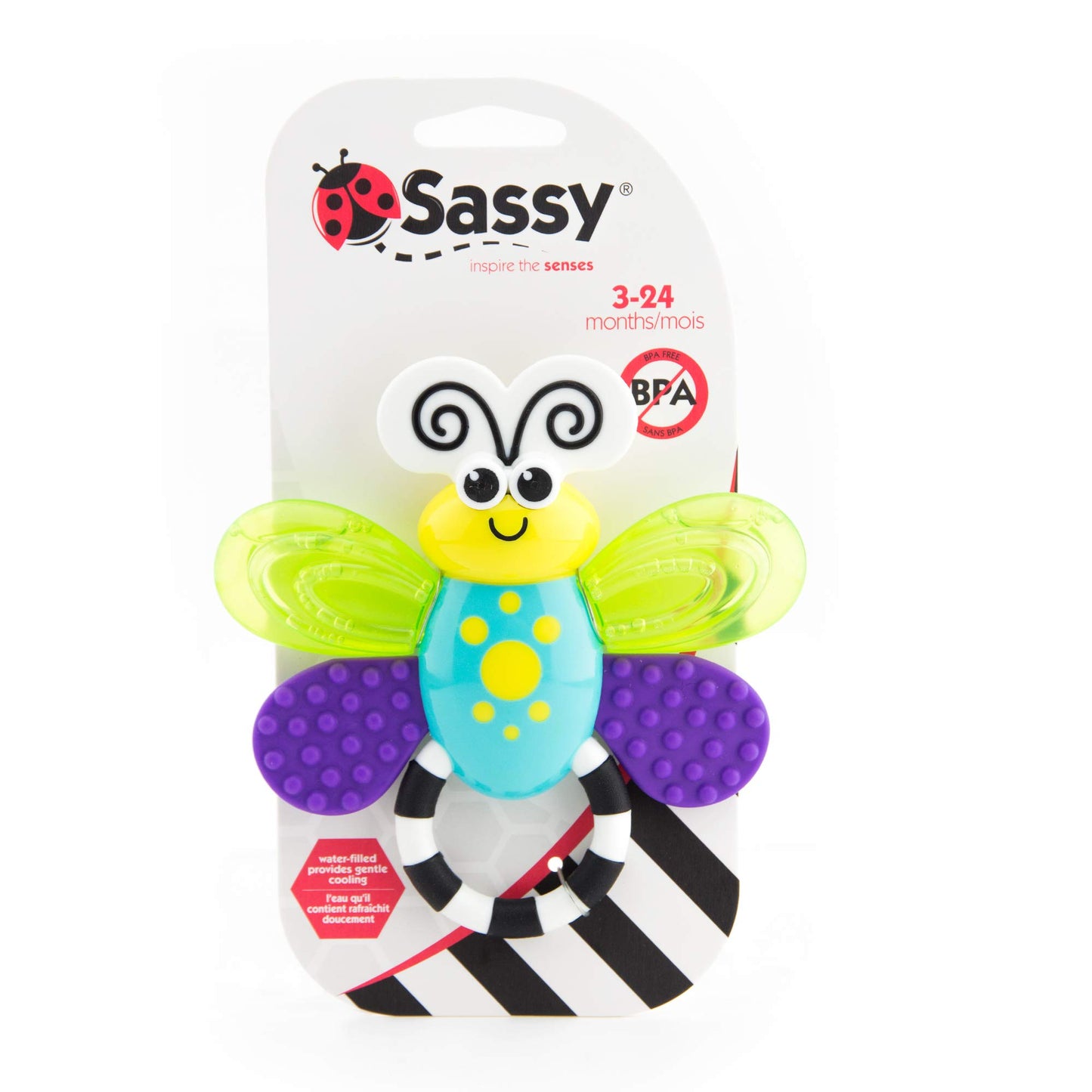 Sassy Flutterby Teether | Water-Filled Teether Soothes Gums | Variety Of Textures Massage Gums | For Ages 3 Months And Up (80106)
