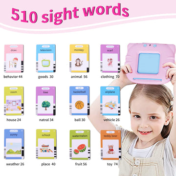 Globaltronics 510 Sight Words Talking Flash Cards Toddler Toys Pocket Speech For Toddlers, Talking Learning Flash Cards Educational Toys Sensory Toys For Boys And Girls (Pink), Medium