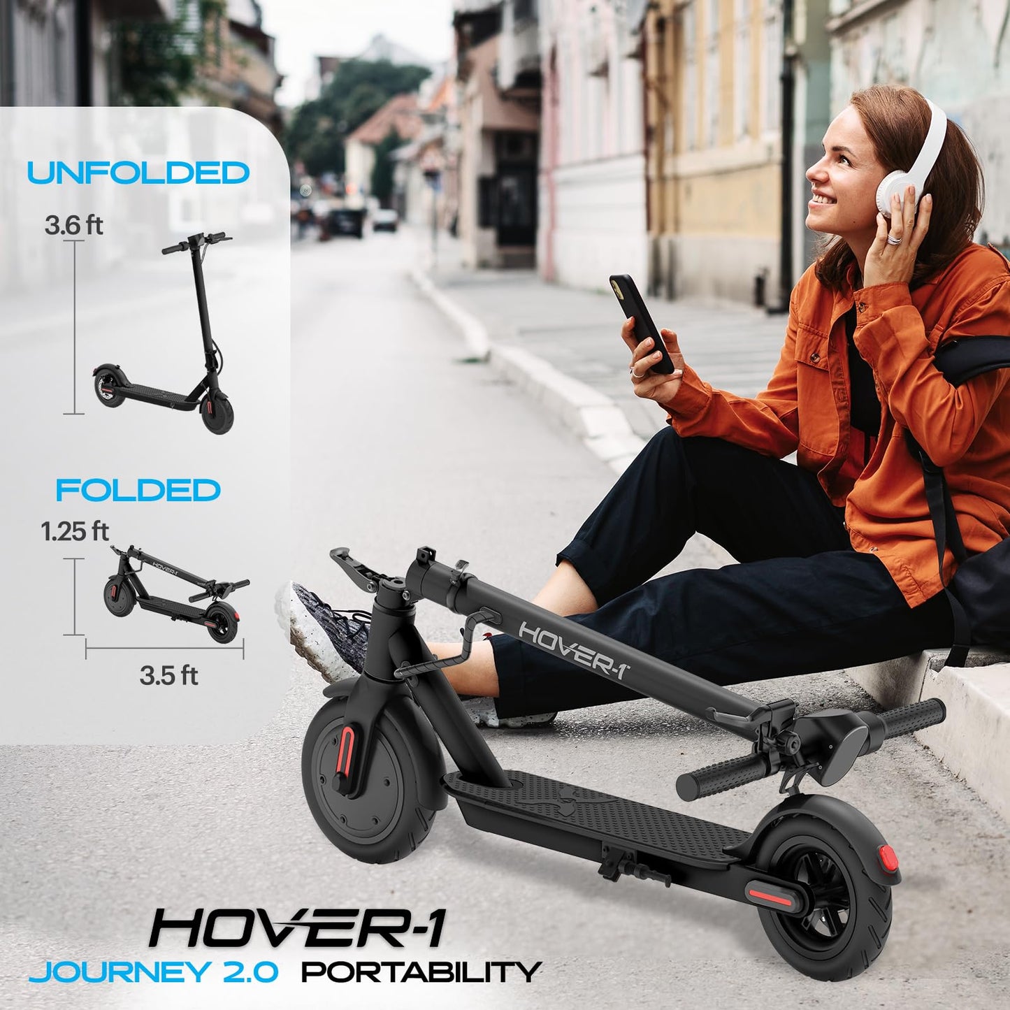 Hover-1 Journey 2.0 Foldable Electric Scooter, 300W Motor, 16 mph, 16 Mile Range, Pink, Commuter Scooter for Adults & Teens