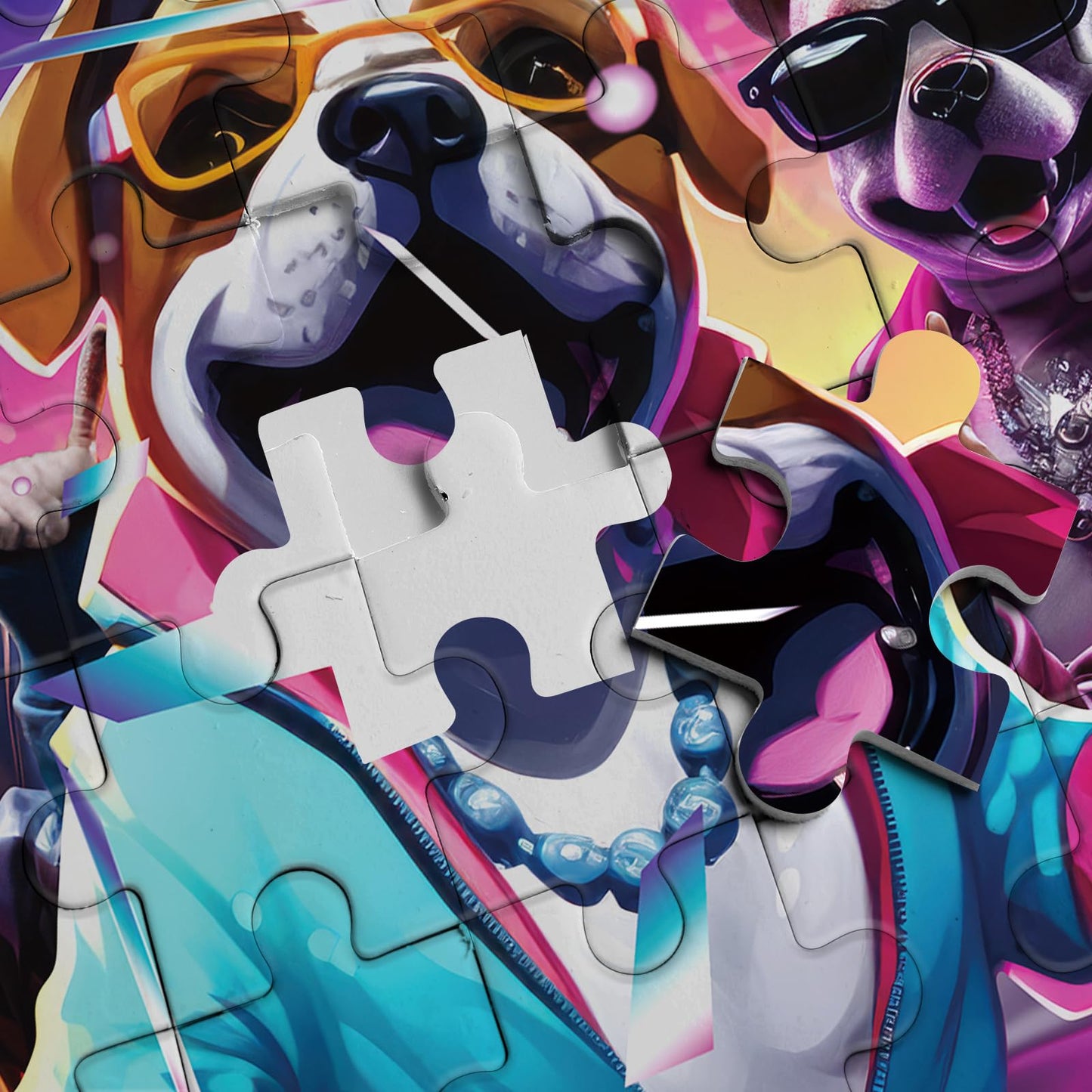 Funny Dog Puzzles 1000 Pieces For Adults, Animal Dogs Jigsaw Puzzles Hip Hop, Dance Puppy Bulldog Jigsaw Puzzle Collage Puzzles