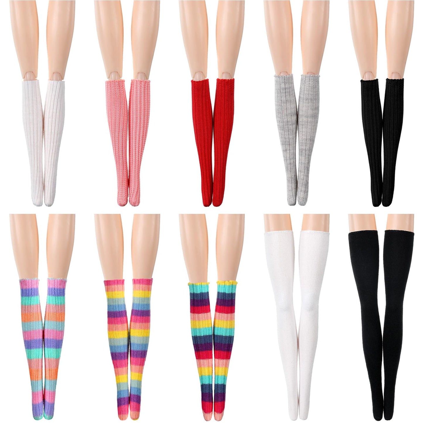 Sotiff 10 Pairs Doll Lace Stockings Handmade Long Sock Christmas Elf Doll Accessories Legging For Diy Doll Clothes Toy(Groovy Style)