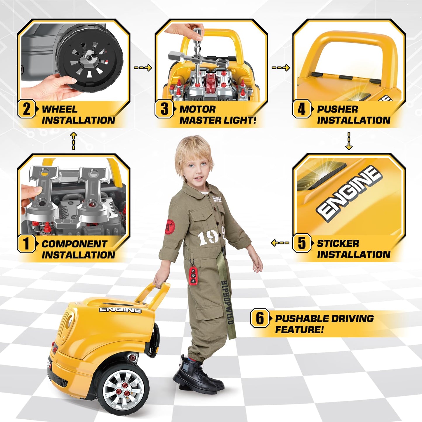 Toys for 3 4 5 6 7 8 years Old Boys, Large Truck Engine , Mechanic Repair Set for Kids, Big Truck Builder Kit, Take Apart Motor