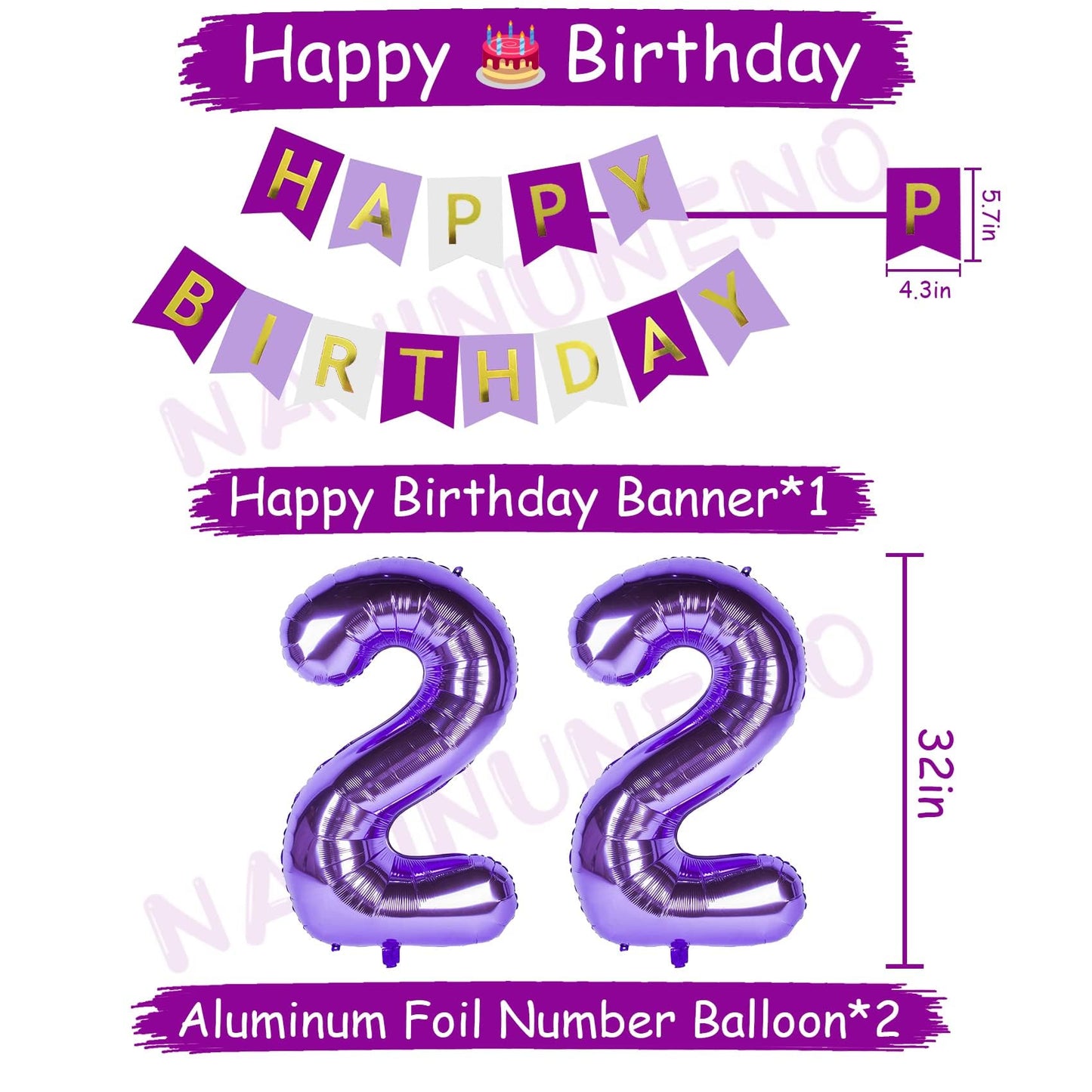 Naninuneno 22Nd Birthday Decorations For Women, Purple 22 Happy Birthday Balloons Supplies Including Purple Happy Birthday Banne