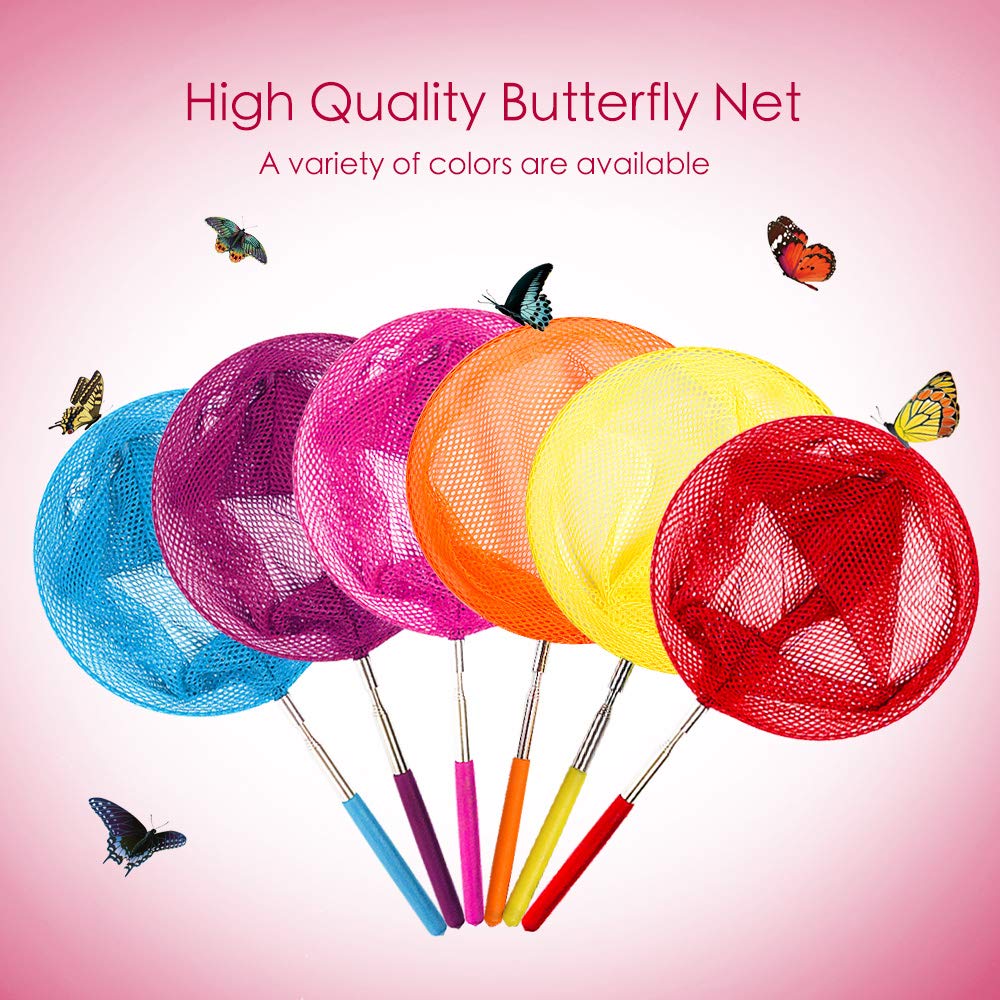 Tsyan Telescopic Butterfly Net, Perfect For Catching Bugs Insect Small Fish,Outdoor Tools Colorful Extendable Up To 34'' For Kid