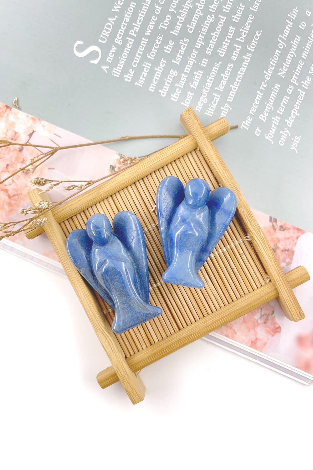 Ouubuuy Blue Aventurine Crystal Angel Figurines Statues Natural Gemstone Carved Pocket Guardian Angel 1.5 inch for Healing Reiki