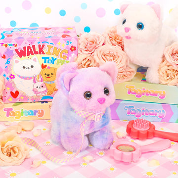 Tagitary Plush Toys Cat For Kids,Interactive Electronic Cat Toys That Can Move,Meow And Wag Tail,Stuffed Toys For Kids With Leas