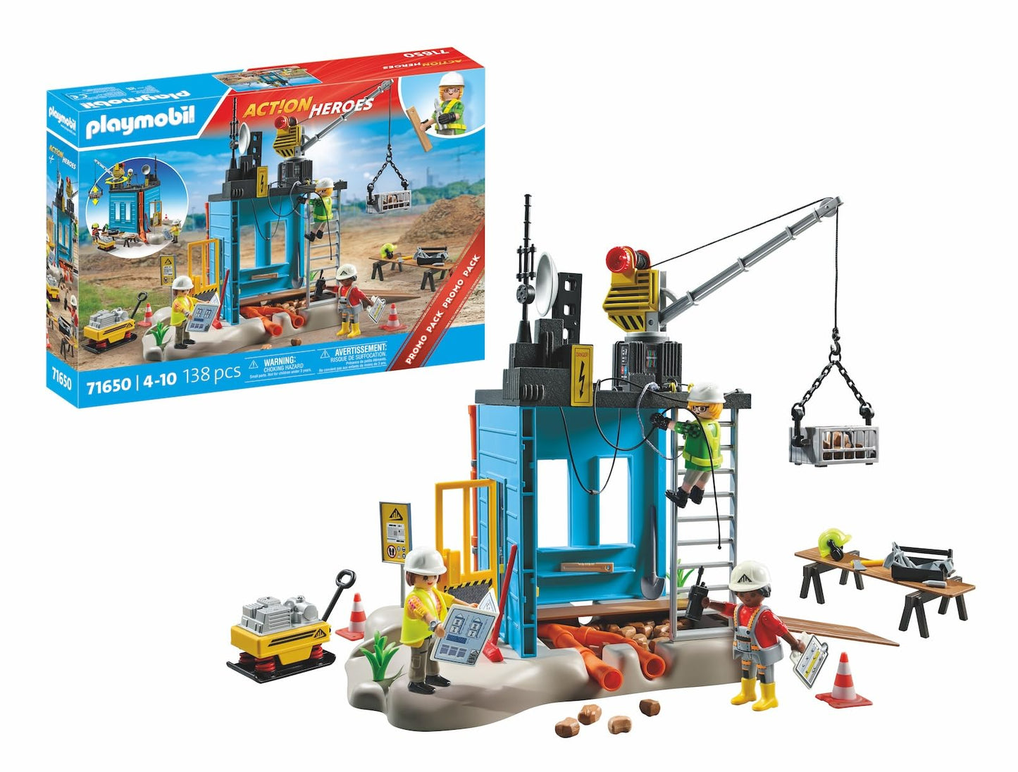 Playmobil Action Heroes Promo Pack 71650 Construction With Three Figures, Mobile Crane And Many Additional Extras Toys For Boys