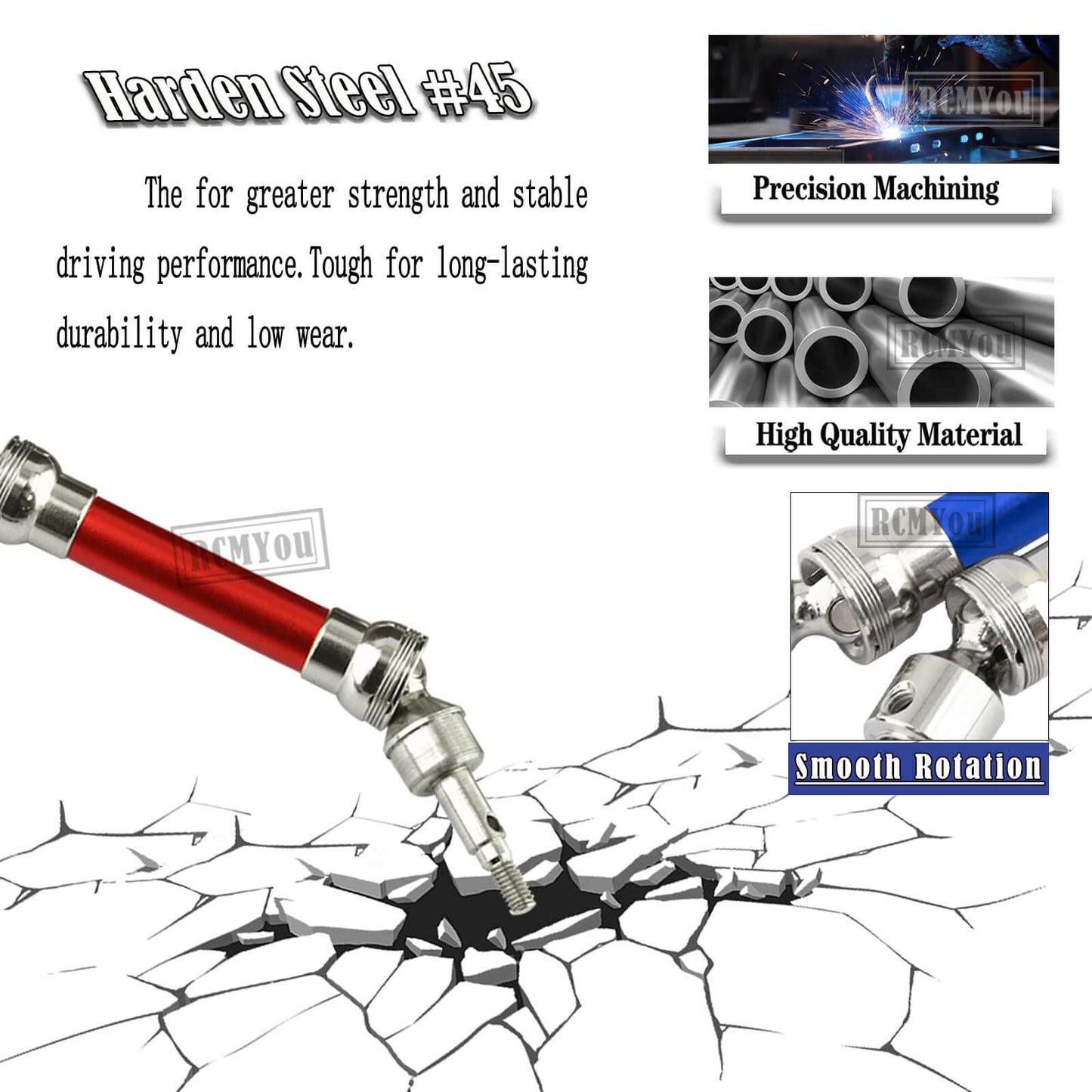RCMYou Drive Shaft Upgrades for 1/10 ARRMA Vorteks/Granite/Senton 4x4, Red C-Hubs, Steering Blocks & Support