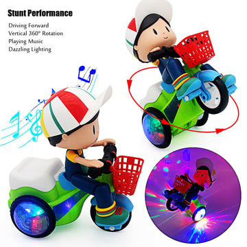 Tipmant Baby Toddler Electric Tricycle Toy Cartoon Motorcycle Vehicle Stunt Performance, Music, Luminous Lights, Kids Birthday G