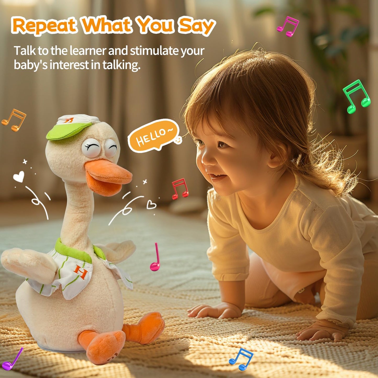 Swtoipig Talking Dancing Duck Toy Mimicking Recording Plush & Interactive Toy, Repeating What You Say, Neck Shaking Stuffed Toys