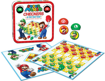 Super Mario Checkers & Tic-Tac-Toe Collector'S Game Set | Featuring Super Mario Bros - Mario & Luigi | Collectible Checkers And Tictactoe Perfect For Mario Fans