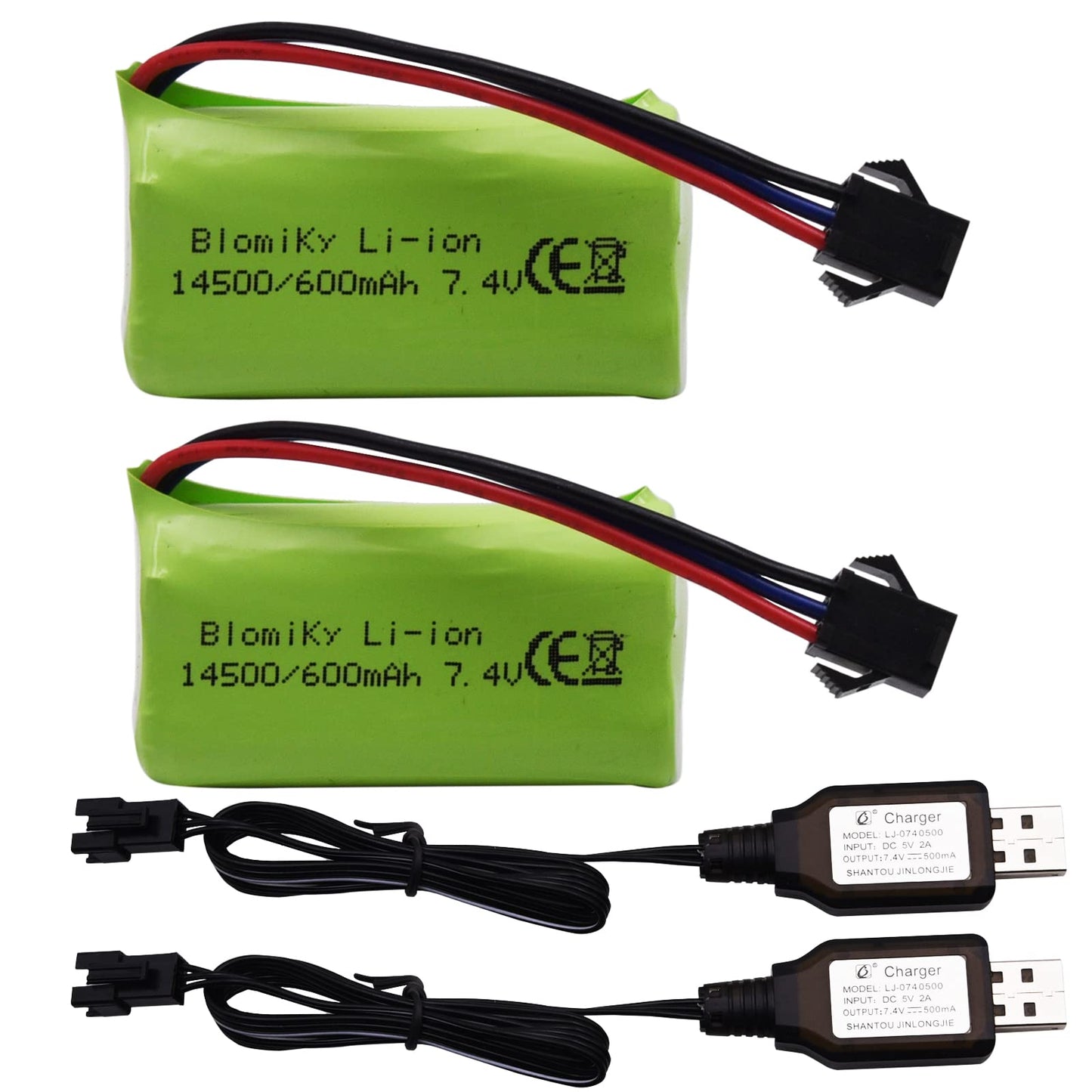Blomiky SM-3P Plug 7.4V 2S 600mAh Battery and USB Charger Cable Suitable for G03060R New Version Amphibious RC Trucks/ C60 Batte