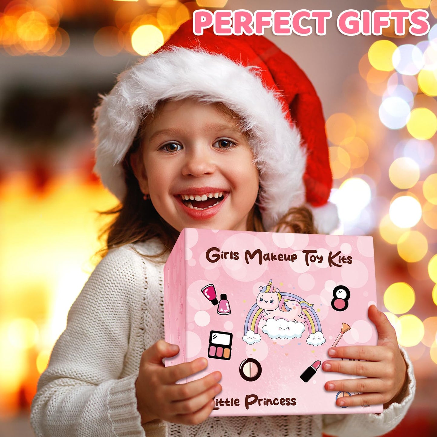 Auney 80 PCS Kids Makeup Kit for Girls 5 6 7 8 Years Old, Unicorn Girls Toy for Little Girls Birthday, Princess Dolls Dress Up T