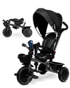 KRIDDO 7-in-1 Tricycle Stroller for Toddlers, Adjustable Handle, Grey, Large, Model TC008, Carbon Steel, Folding, Cup Holder, Canopy