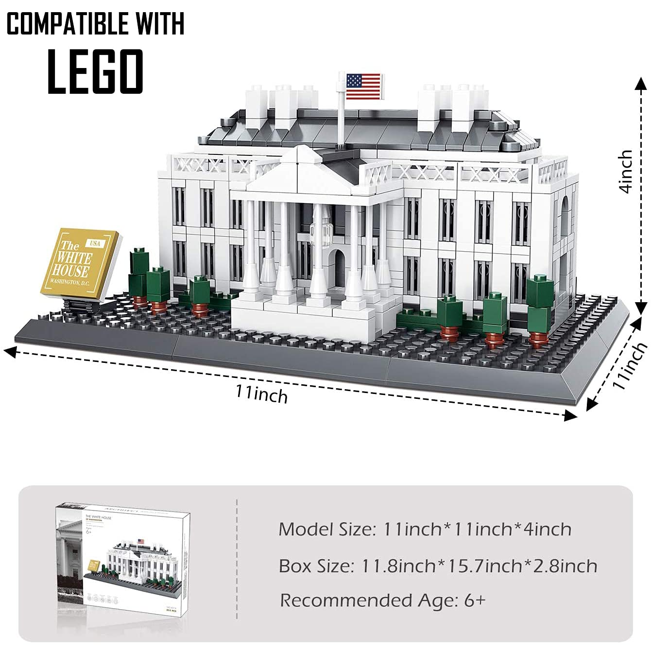 Liberty Imports White House Building Blocks Set, 770 Pieces Washington D.C. White House Famous Landmark Series - Architecture Br