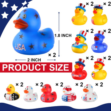 Scione Patriotic Rubber Ducks - 24 Pcs Independence Day Novelty Funny Squeeze Baby Shower Bathtub Ducks For Fourth Of July Party