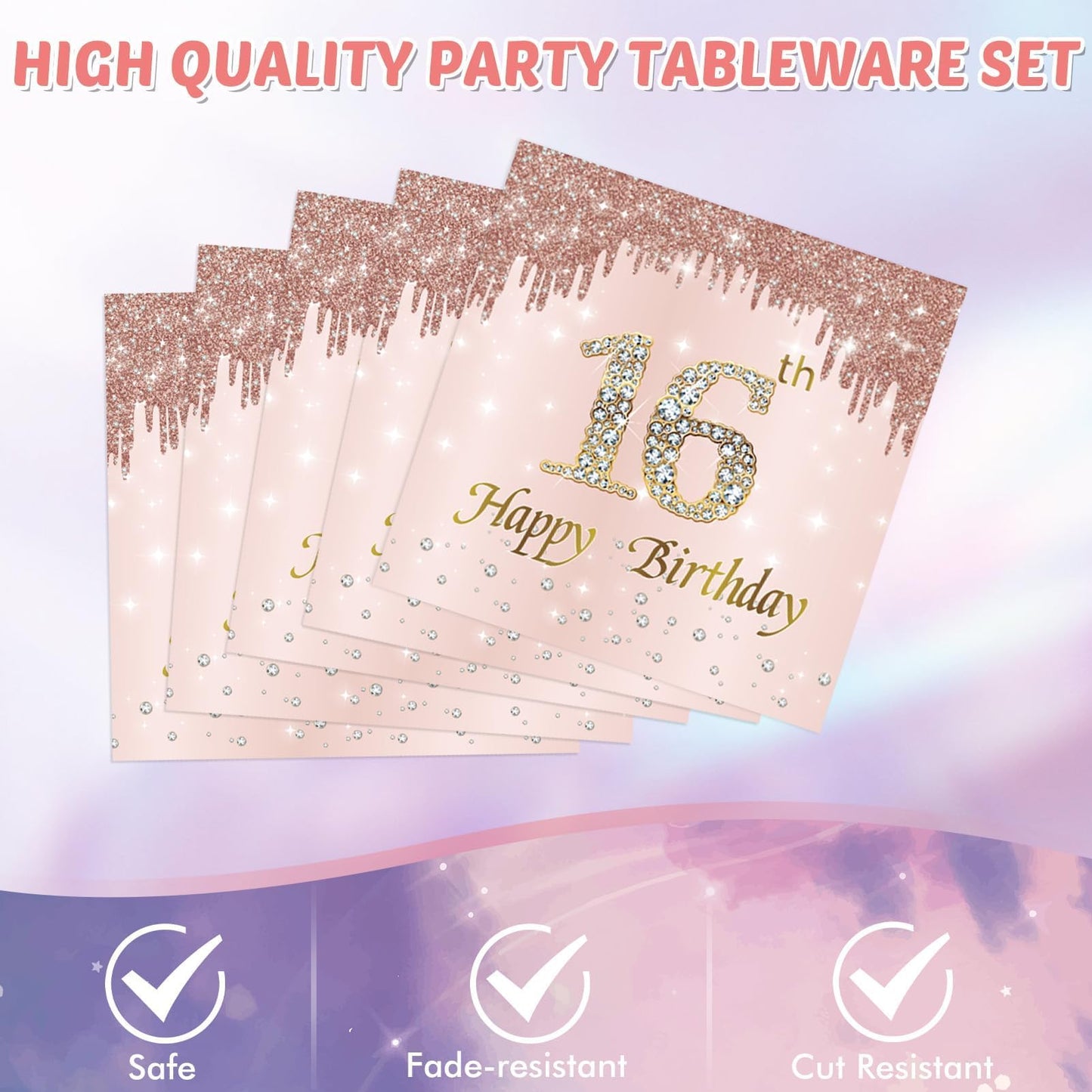 16Th Birthday Decorations For Girls Rose Gold Sweet 16 Birthday Party Decoration For Her 16Th Happy Birthday Plates And Napkins